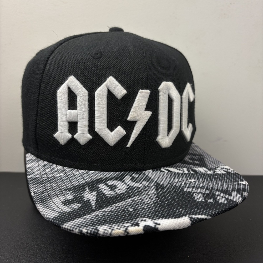 AC DC Band Hat Flat Brim Snapback Black White Embroidered Classic Rock Music Cap